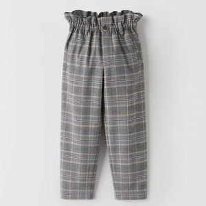 Zara girls high rise paperbag waist grey plaid trouser pants! Size 6